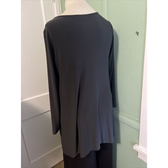 Sun Kim Womens Medium Lagenlook Gray Jersey Pullover Tunic Top Button Details - Picture 4 of 7